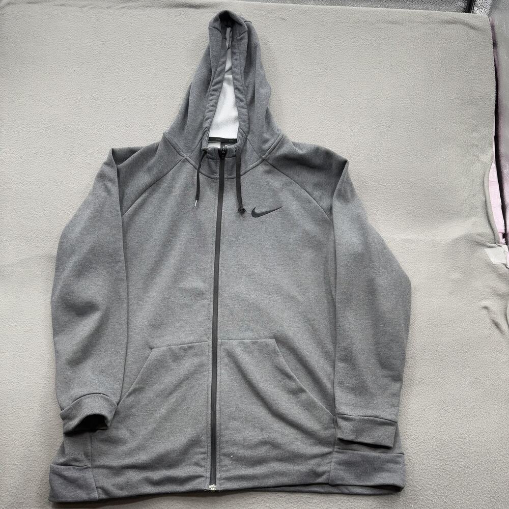 Nike Dri-FIT Hoodie‎ Mens 2XL Gray Full Zip Athletic Training Sweatshirt Workout